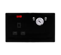 Click Definity Complete SFMB655BK 13A 1 Gang Double Pole Key Lockable Socket With Neon - Metal Black Cover Plate - Black Insert