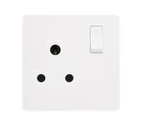 Click Definity Complete SFMW034PW 15A Round Pin Switched Socket - Metal White Cover Plate - Polar White Insert