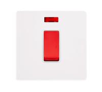 Click Definity Complete SFMW201PW 50A 1 Gang Double Pole Switch With Neon - Metal White Cover Plate - Polar White Insert