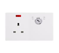 Click Definity Complete SFPW655PW 13A 1 Gang Double Pole Key Lockable Socket With Neon - Polar White Cover Plate - Polar White Insert