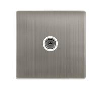 Click Definity Complete SFSS065PW Single Non-Isolated Coaxial Outlet - Stainless Steel Cover Plate - Polar White Insert