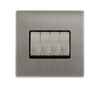 Click Definity Complete SFSS104BK 10AX Ingot 4 Gang 2 Way Single Plate Switch - Stainless Steel Cover Plate - Black Insert