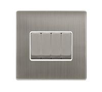 Click Definity Complete SFSS104PW 10AX Ingot 4 Gang 2 Way Single Plate Switch - Stainless Steel Cover Plate - Polar White Insert