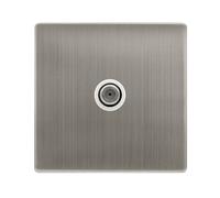 Click Definity Complete SFSS156PW Non-Isolated Single Satellite Outlet - Stainless Steel Cover Plate - Polar White Insert