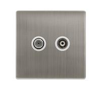 Click Definity Complete SFSS157PW Isolated Satellite & Isolated Coaxial Outlet- Stainless Steel Cover Plate - Polar White Insert