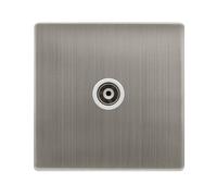 Click Definity Complete SFSS158PW Single Isolated Coaxial Outlet - Stainless Steel Cover Plate - Polar White Insert