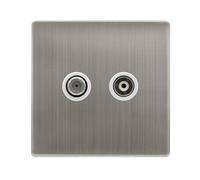 Click Definity Complete SFSS170PW Non-Isolated Satellite & Non-Isolated Coaxial Outlet- Stainless Steel Cover Plate - Polar White Insert