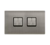Click Definity Complete SFSS414BK 10AX Ingot 4 Gang 2 Way Switch - Stainless Steel Cover Plate - Black Insert