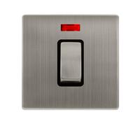 Click Definity Complete SFSS501BK 50A Ingot 1 Gang Double Pole Switch With Neon - Stainless Steel Cover Plate - Black Insert