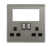 Click Definity Complete SFSS604BK 2 Gang 3 Pin Safety Shutter Switched Socket with Quad New Media Apertures - Stainless Steel Cover Plate - Black Insert