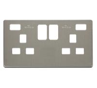 Click Definity SCP480SS 13A 2 Gang Switched Socket with Twin 2.1A USB Charger Cover Plate - Stainless Steel