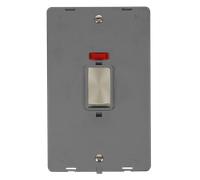 Click Definity SIN503GYBS 50A Ingot 2 Gang (Vertical) Double Pole Plate Switch With Neon Insert - Grey / Brushed Stainless