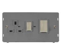 Click Definity SIN504GYSS 50A Ingot 2 Gang Double Pole Switch With 13A Double Pole Switched Socket Outlet Insert - Grey / Stainless Steel