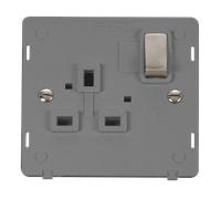 Click Definity SIN535GYBS 13A Ingot 1 Gang Double Pole Switched Socket Outlet Insert - Grey / Brushed Stainless