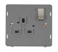 Click Definity SIN535GYSS 13A Ingot 1 Gang Double Pole Switched Socket Outlet Insert - Grey / Stainless Steel