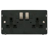 Click Definity SIN536BKBS Ingot 2 Gang 13A DP Switched Socket Insert - Black / Brushed Stainless