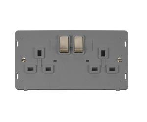 Click Definity SIN536GYBS 13A Ingot 2 Gang Double Pole Switched Socket Outlet Insert - Grey / Brushed Stainless