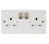 Click Definity SIN536PWBS Ingot 2 Gang 13A DP Switched Socket Insert - Polar White / Brushed Stainless