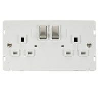 Click Definity SIN536PWSS Ingot 2 Gang 13A DP Switched Socket Insert - Polar White / Stainless Steel