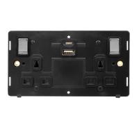 Click Definity SIN586BKCH 13A Ingot 2 Gang Switched Safety Shutter Socket Outlet With Type A & C USB (4.2A) Outlets Insert - Black / Chrome