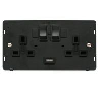 Click Definity SIN770BK 13A 2G Switched Socket With 2.1A USB Outlet Insert - Black