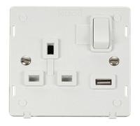 Click Definity SIN771PW 13A 1G Switched Socket With 2.1A USB Outlet Insert - Polar White