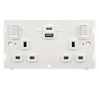 Click Definity SIN786PW 13A 2 Gang Switched Socket Outlet with Type A & C USB (4.2A) Outlets Insert - Polar White