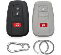 Click&Fit 2X Silicone Key Fob Covers compatible with Toyota Camry 2016-2022, C-HR 2017-2022, Corolla 2019-2023 E210, GT86, LC Prado 2 - Car Remote Key Rubber Case 3-Buttons, Black&Gray