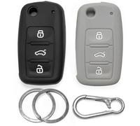 Click&Fit Silicone Car Key Cover compatible with VW Golf Polo Passat Tiguan Jetta 1999-2016, Skoda Octavia Fabia, Seat Ibiza, 3B Remote Key - Anti-slip key fob holder case protector, 2-pack Black&Grey