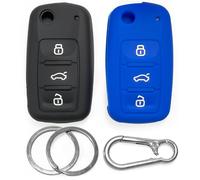 Click&Fit Silicone Car Key Cover compatible with VW Golf Polo Passat Tiguan Jetta 1999-2016, Skoda Octavia Fabia, Seat Ibiza, 3B Remote Key - Anti-slip key fob holder case protector, 2-pack Black&Blue