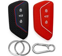 Click&Fit Silicone Car Key Covers 2-pack compatible with VW Golf Mk8 Polo Tiguan 2020+, ID3 ID4, Skoda Octavia Kodiaq 2020+, Seat, 3B Remote Key - Anti-slip key fob holder case protector, Black&Red