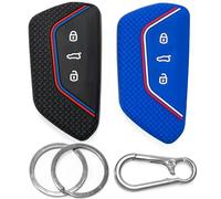 Click&Fit Silicone Car Key Covers 2-pack compatible with VW Golf Mk8 Polo Tiguan 2020+, ID3 ID4, Skoda Octavia Kodiaq 2020+, Seat, 3B Remote Key - Anti-slip key fob holder case protector, Black&Blue