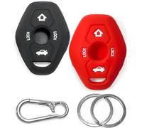 Click&Fit Silicone Car Key Covers compatible with BMW 3 Series, 5-7 Series, X5, Z4, X3, Z3, M3, M5, M6, E83, Z8 1997-2010, 3B Remote Key - Anti-slip key fob holder case protector, 2-packs Black&Red