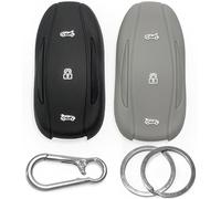 Click&Fit Silicone Car Key Covers compatible with Tesla Model Y 2020-2023, Model 3 17-23, Model S 12-23, Model X 16-23, 3B Remote Key - Anti-slip key fob holder case protector, 2-pack Black&Grey