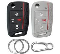 Click&Fit Silicone Car Key Covers compatible with VW Golf 7 Polo Tiguan Passat Jetta Atlas 2016-21, Skoda Octavia Superb, 4B Remote Key - Anti-slip key fob shell holder protector, 2-pack, Black&Grey