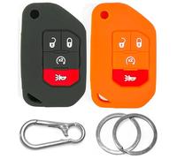 Click&Fit Silicone Key Fob Covers Compatible with Jeep Wrangler Rubicon 2018-2024, Gladiator Sahara 2020-24 - Car Remote Key Shell Case Protectors, 4-Button, 68292944AA, Camo+Orange
