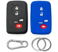 Click&Fit Silicone Key Fob Covers compatible with Toyota Camry 2007-2014, Corolla 2009-2014, RAV4 2007-2013, Highlander Prius Avalon Venza Sequoia, Subaru - Car Key Rubber Case 4-Buttons, Black&Blue