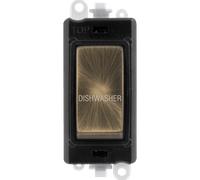 Click GridPro GM2018BKAB-DW 20AX Double Pole Switch Module printed "Dishwasher" - Antique Brass (Black)