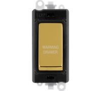 Click GridPro GM2018BKBR-WDR 20AX Double Pole Switch Module printed "Warming Drawer" - Polished Brass (Black)