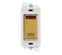 Click GridPro GM2018NPWBR-TD 20AX Double Pole Switch with Neon Module printed "Tumble Dryer" - Polished Brass (Polar White)