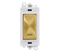 Click GridPro GM2018PWSB-OV 20AX Double Pole Switch Module printed "Oven" - Satin Brass (Polar White)