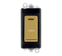 Click GridPro GM2218BKBR-OV 20AX Double Pole Switch with LED Module printed "Oven" - Polished Brass (Black)