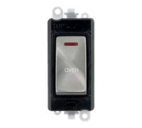 Click GridPro GM2218BKSC-OV 20AX Double Pole Switch with LED Module printed "Oven" - Satin Chrome (Black)