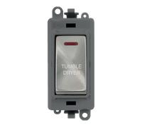 Click GridPro GM2218GYSC-TD 20AX Double Pole Switch with LED Module printed "Tumble Dryer" - Satin Chrome (Grey)