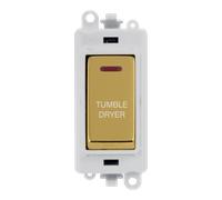 Click GridPro GM2218PWBR-TD 20AX Double Pole Switch with LED Module printed "Tumble Dryer" - Polished Brass (Polar White)