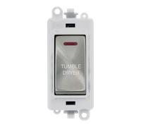 Click GridPro GM2218PWSC-TD 20AX Double Pole Switch with LED Module printed "Tumble Dryer" - Satin Chrome (Polar White)