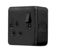Click MCP535BK Metal Clad Pro 13A 1 Gang Double Pole Safety Shutter Switched Socket Outlet - Black