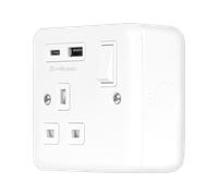 Click MCP585PW Metal Clad Pro 13A 1G Safety Shutter Switched Socket Outlet with Type A & C USB (4A Shared) Outlets - Polar White