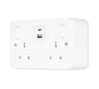 Click MCP586PW Metal Clad Pro 13A 2G Safety Shutter Switched Socket Outlet with Type A & C USB (4.2A) Outlets - Polar White