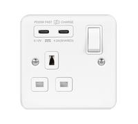 Click MCP595PW Metal Clad Pro 13A 1 Gang Switched Safety Shutter Socket with Twin Type C USB (4.2A) - Polar White